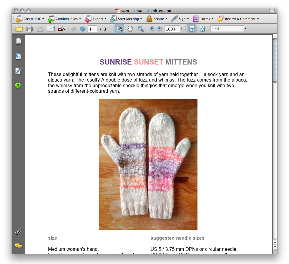 sunrise sunset mittens pattern screenshot