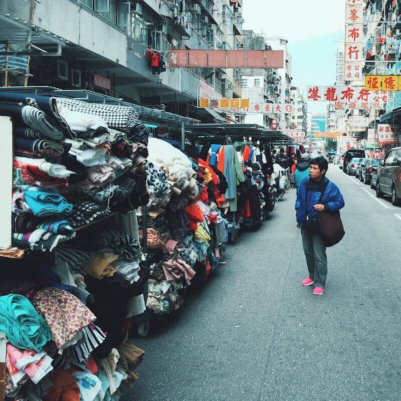 Ki Lung Street fabric stalls in Sham Shui Po