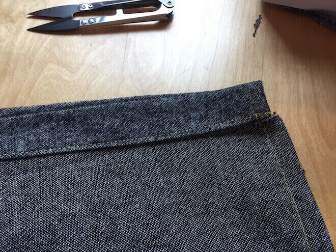 fold, press, and sew the drawstring casing